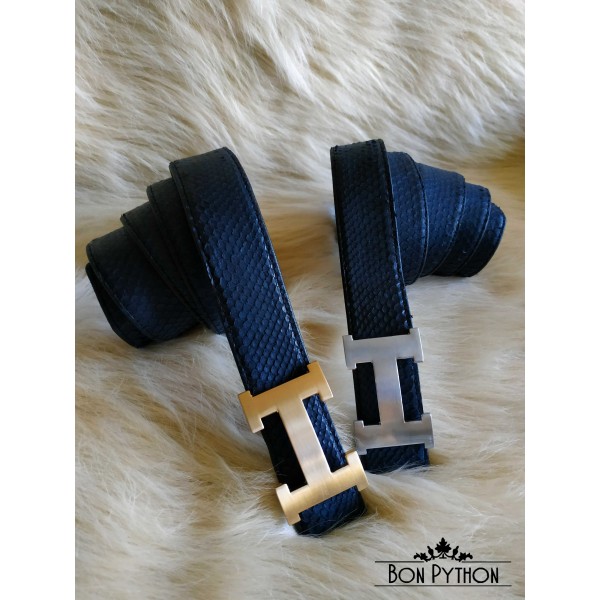 Ремень из кожи питона синий (фурнитура золото, серебро)