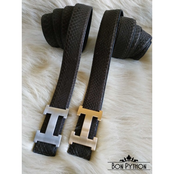 Ремень из кожи питона коричневый (фурнитура золото, серебро)
