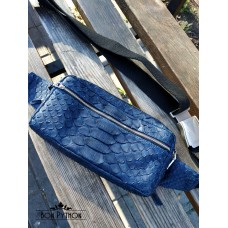 Мужская сумка бананка из кожи королевского питона (blue dragon)