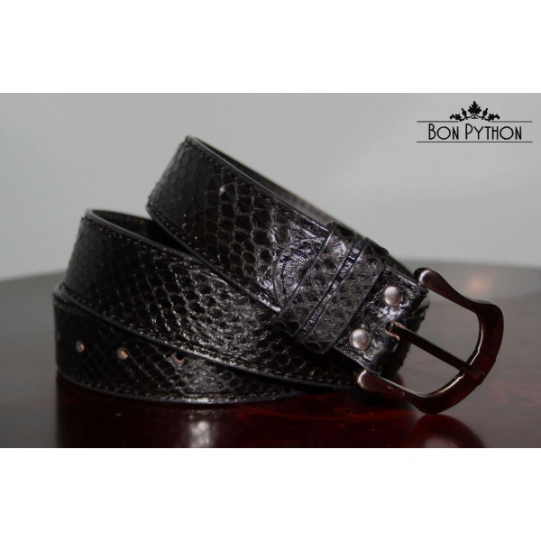 Ремень из кожи питона (черный глянцевый)