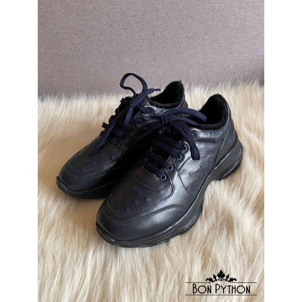 Кроссовки со вставками из кожи страуса 