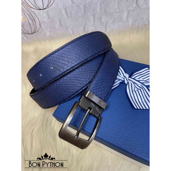 Ремень из кожи питона (синий матовый)
