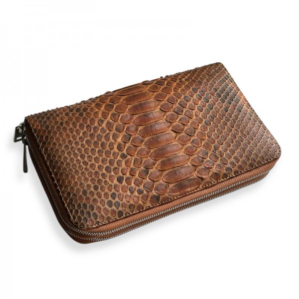 Клатч зі шкіри пітона на два відділення Clint (brown)
