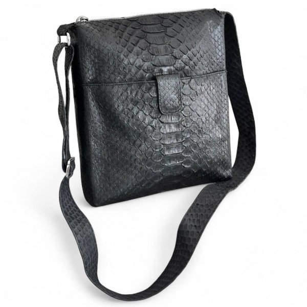 Чоловіча сумка зі шкіри пітона Rolph (чорна матова)